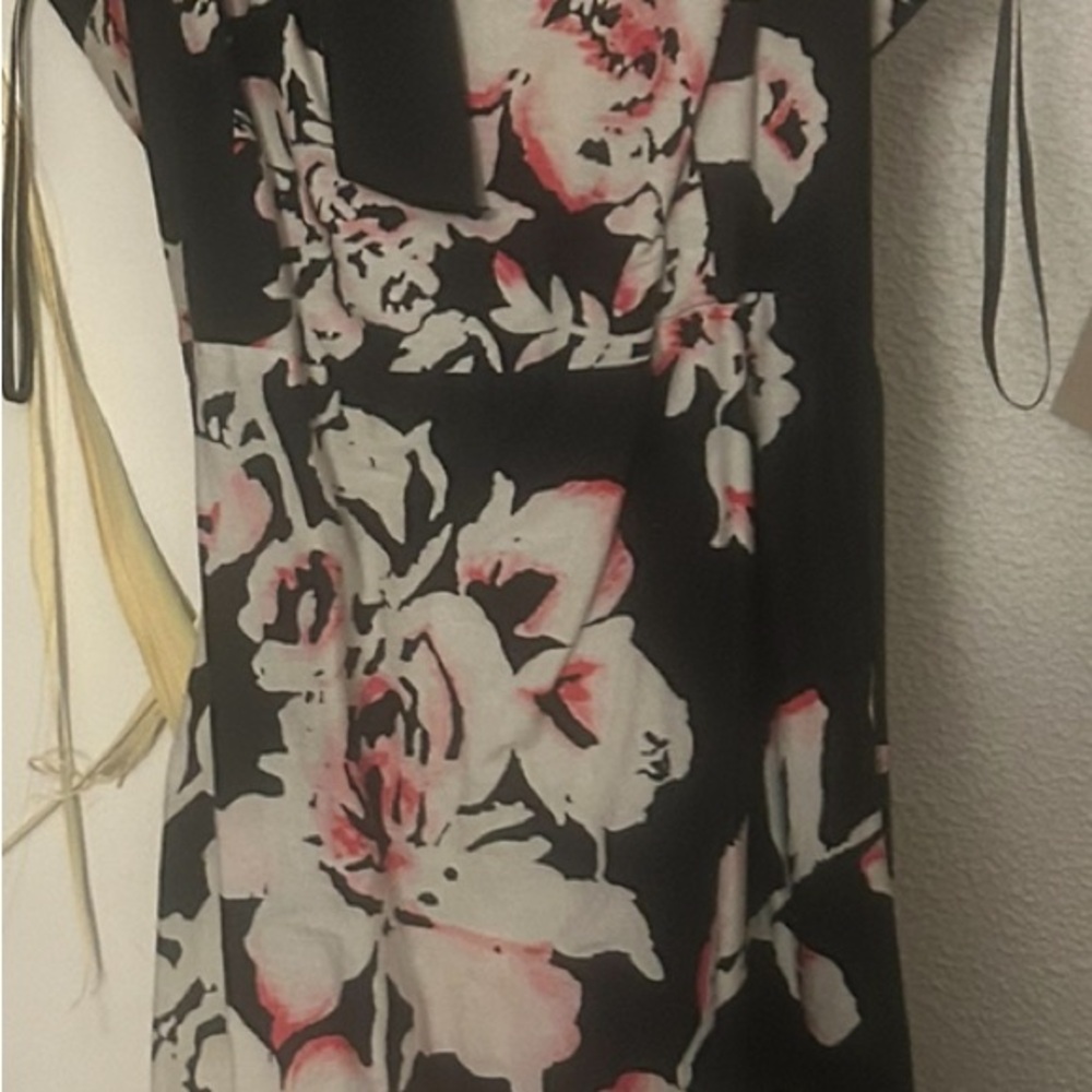Pink, black and white dress